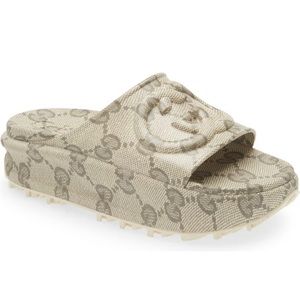 Gucci GG Miami Platform Beige- Ebony Slide Sandal EU 40/ US 10